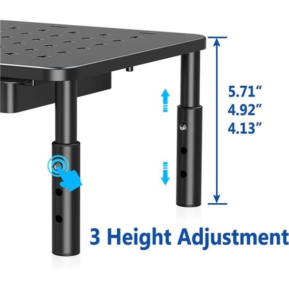 2 Pack Monitor Stand Riser with Drawer - 3 Height Adjustable Monitor Stand - Picture 5 of 6